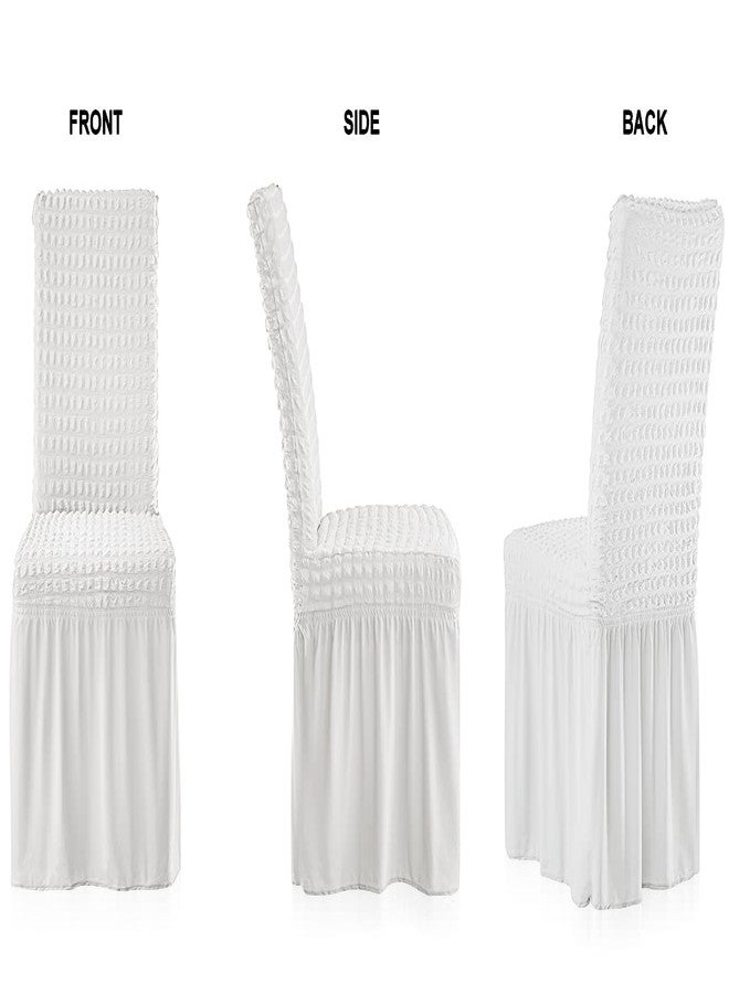 XMNTG Dining Room Chair Slipcovers 1-Piece Stretch White Dining Chair Covers Dorm Chair Cover Non Slip Washable Furniture Protector with Skirt Country Style for Hotel Ceremony Party (White) - Image 3